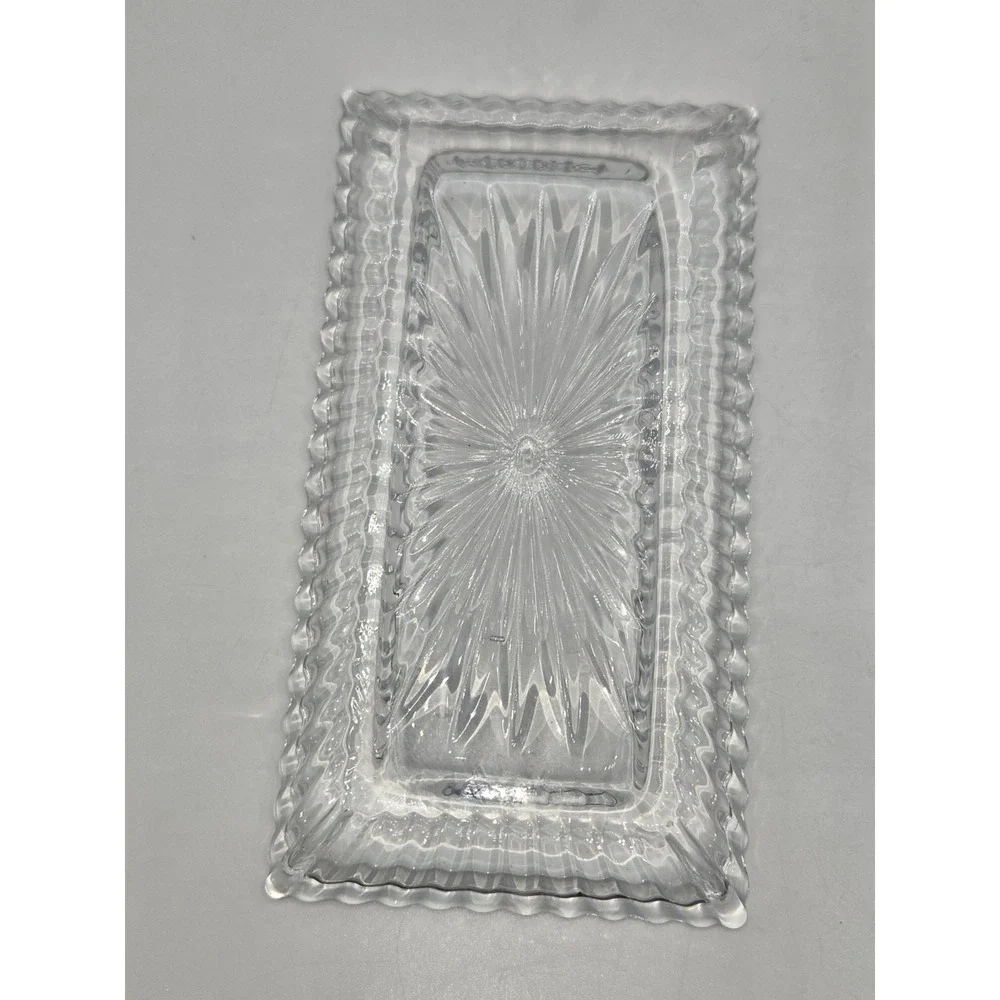 Vintage Pressed Glass Butter Dish Clear Glass Covered Dish Starburst Diamond Cut